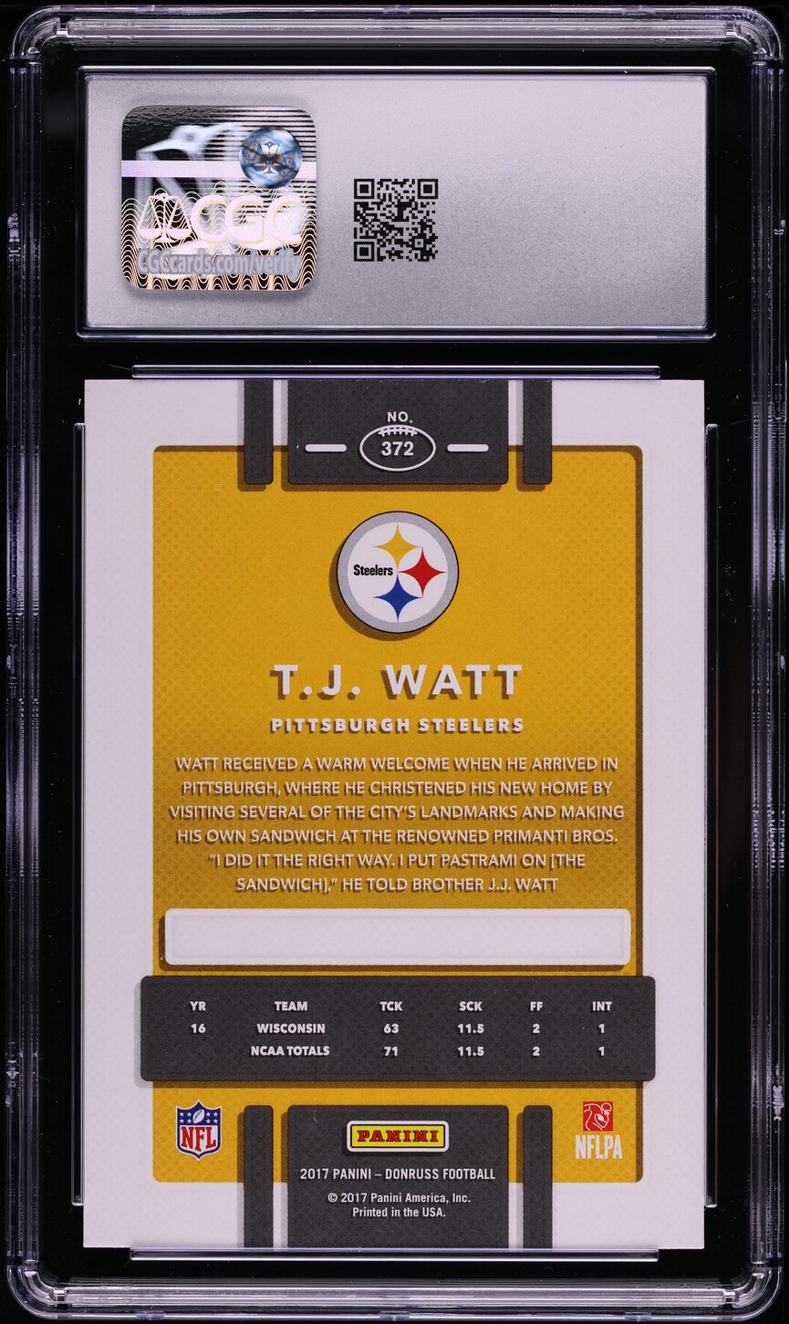 2017 Donruss T.J. Watt ROOKIE #372 CGC 10 GEM MINT
