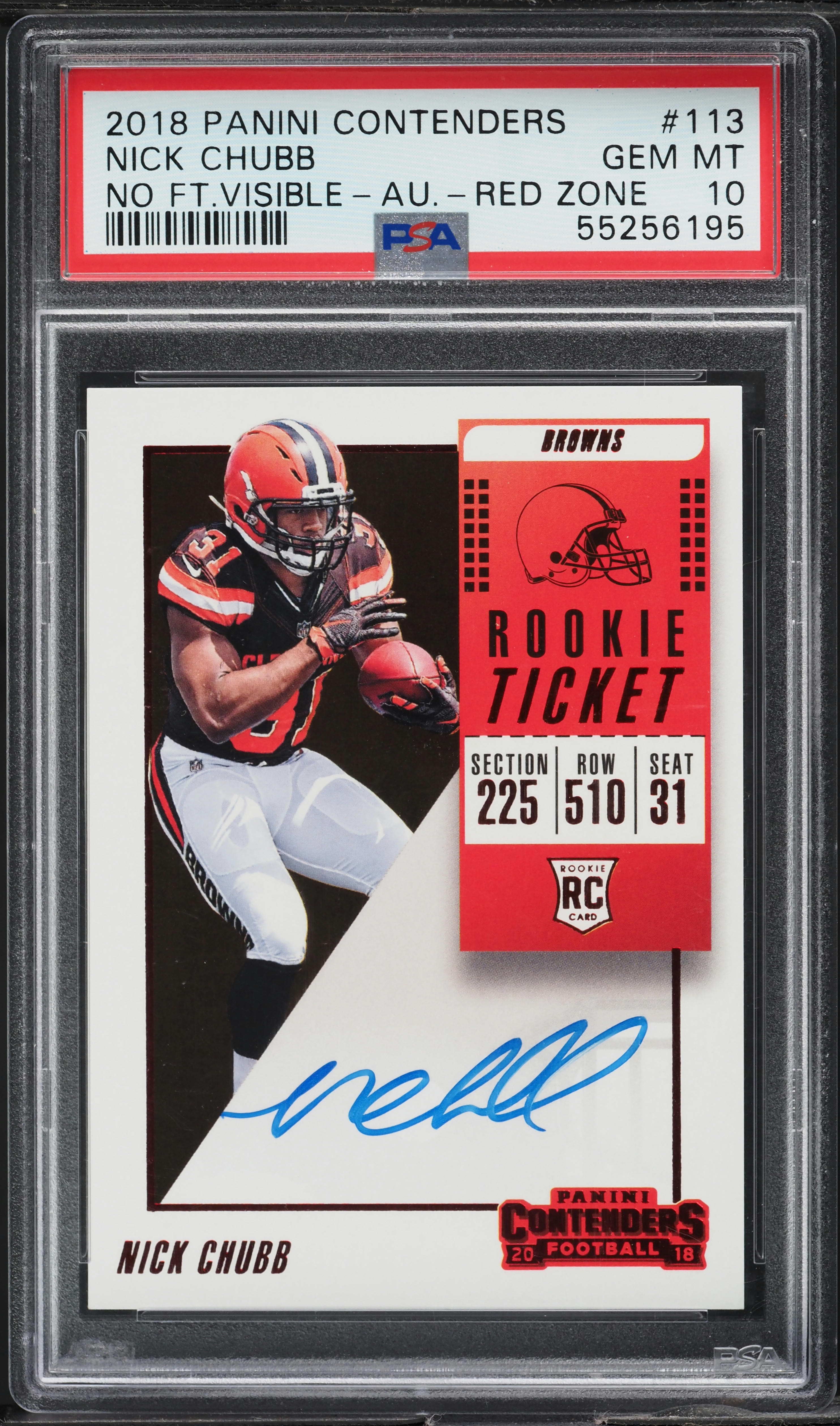 2018 Panini Contenders Red Zone Nick Chubb ROOKIE AUTO #113 PSA 10