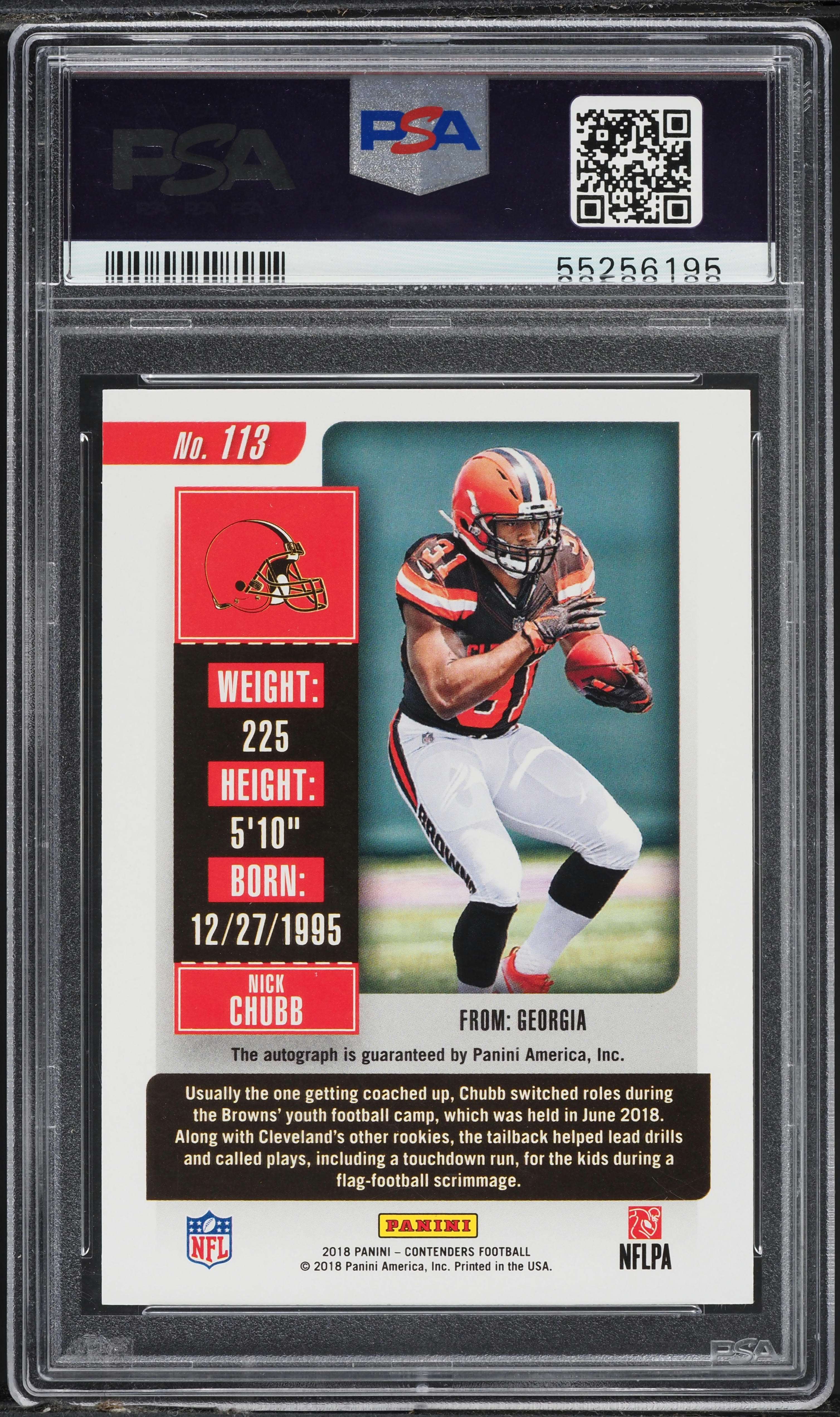 2018 Panini Contenders Red Zone Nick Chubb ROOKIE AUTO #113 PSA 10