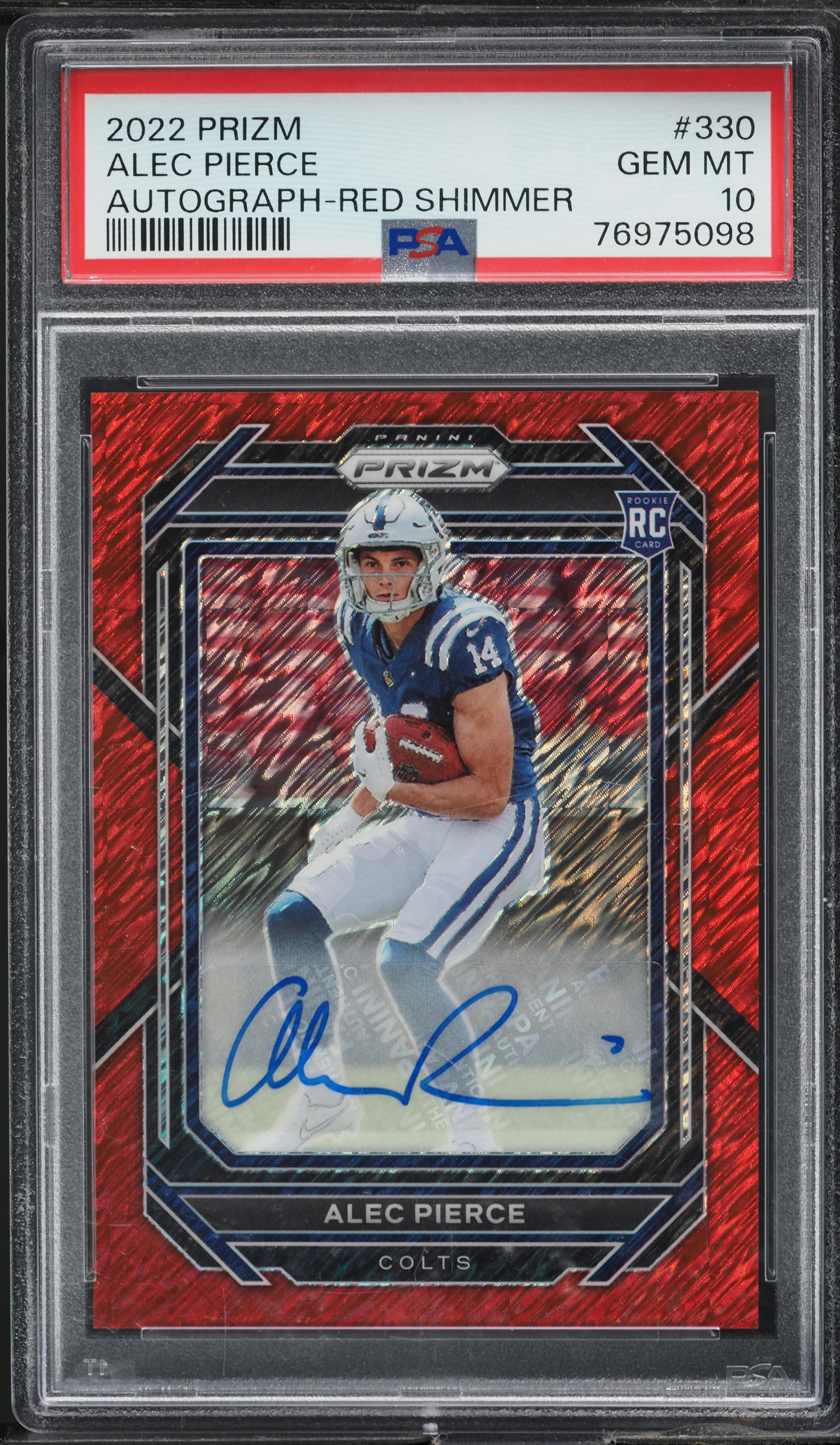 2022 Panini Prizm Red Shimmer Alec Pierce ROOKIE AUTO /35 #330 PSA