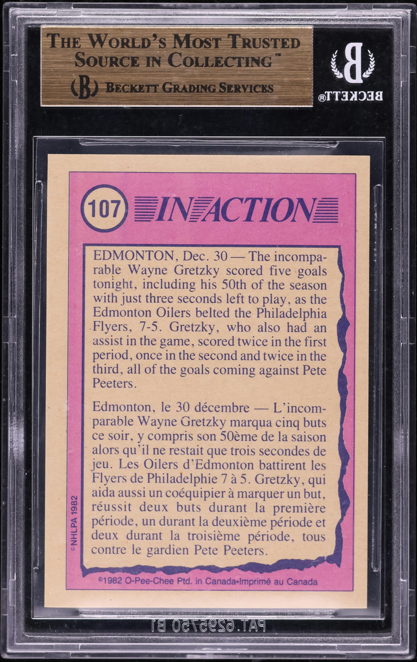 1982 O-Pee-Chee Hockey Wayne Gretzky IN ACTION #107 BGS 10 PRISTINE