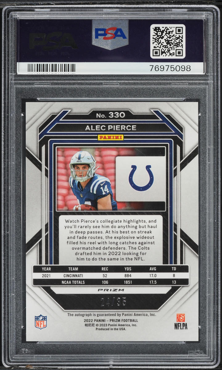 2022 Panini Prizm Red Shimmer Alec Pierce ROOKIE AUTO /35 #330 PSA