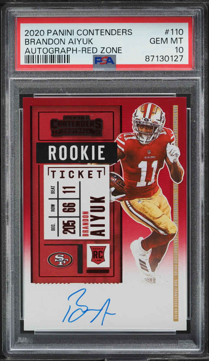 2020 Panini Contenders Red Zone Brandon Aiyuk ROOKIE AUTO #110 PSA 10 GEM MINT