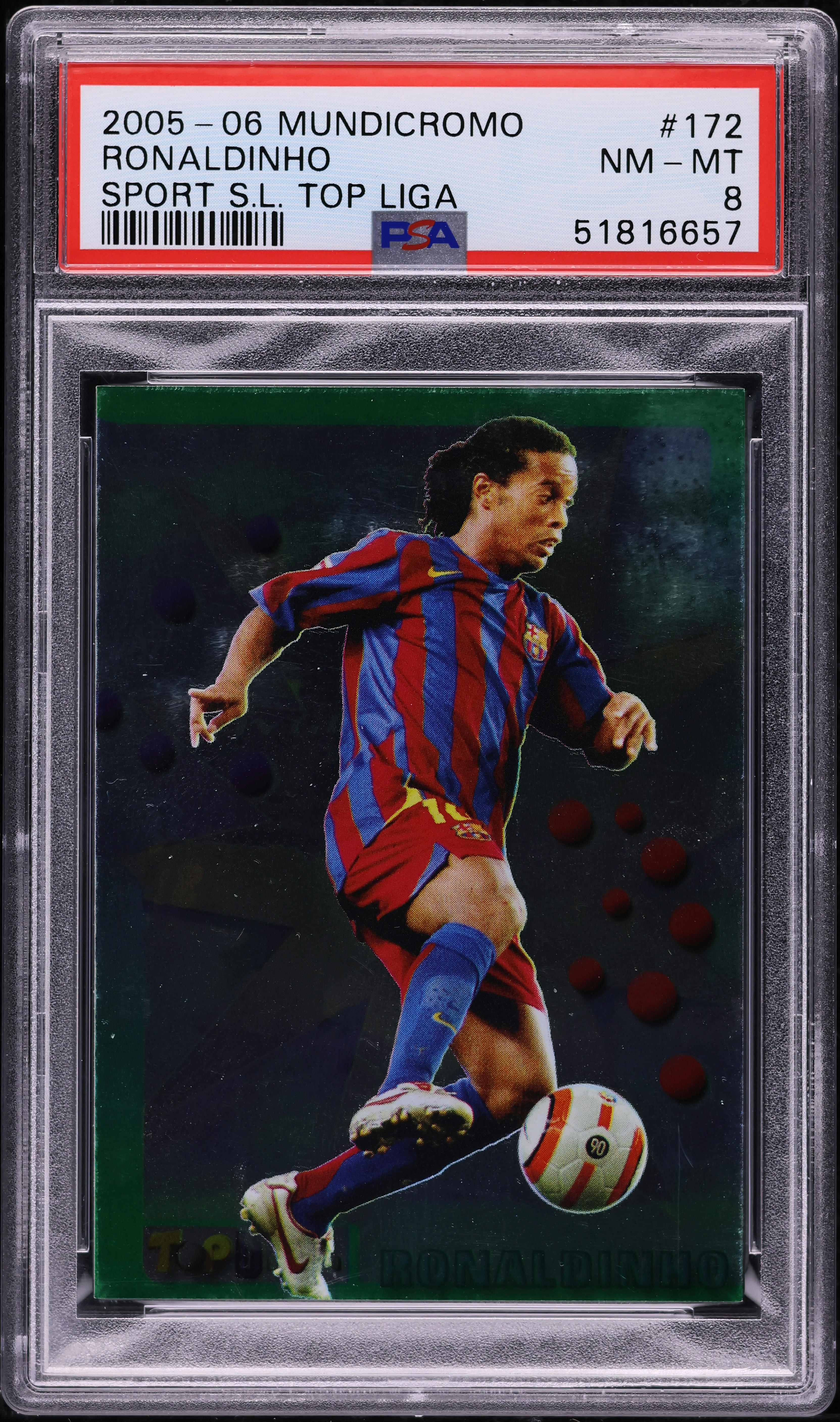 2005 Mundi Cromo Top Liga Foil Ronaldinho #172 PSA 8 NM-MT on 