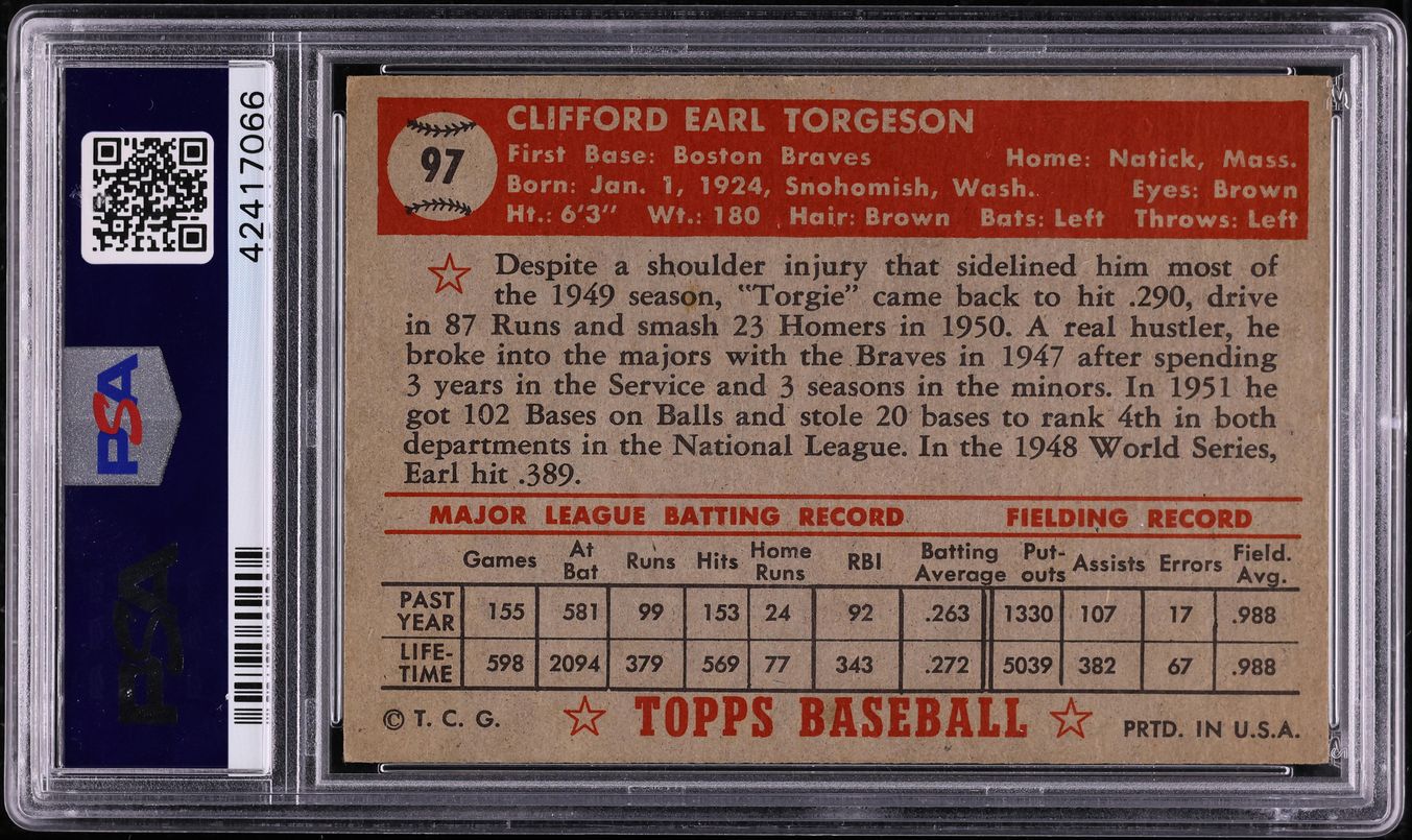 1952 Topps Earl Torgeson #97 PSA 7 NRMT