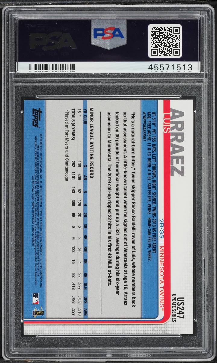 2019 Topps Update Luis Arraez ROOKIE #US247 PSA 8 NM-MT