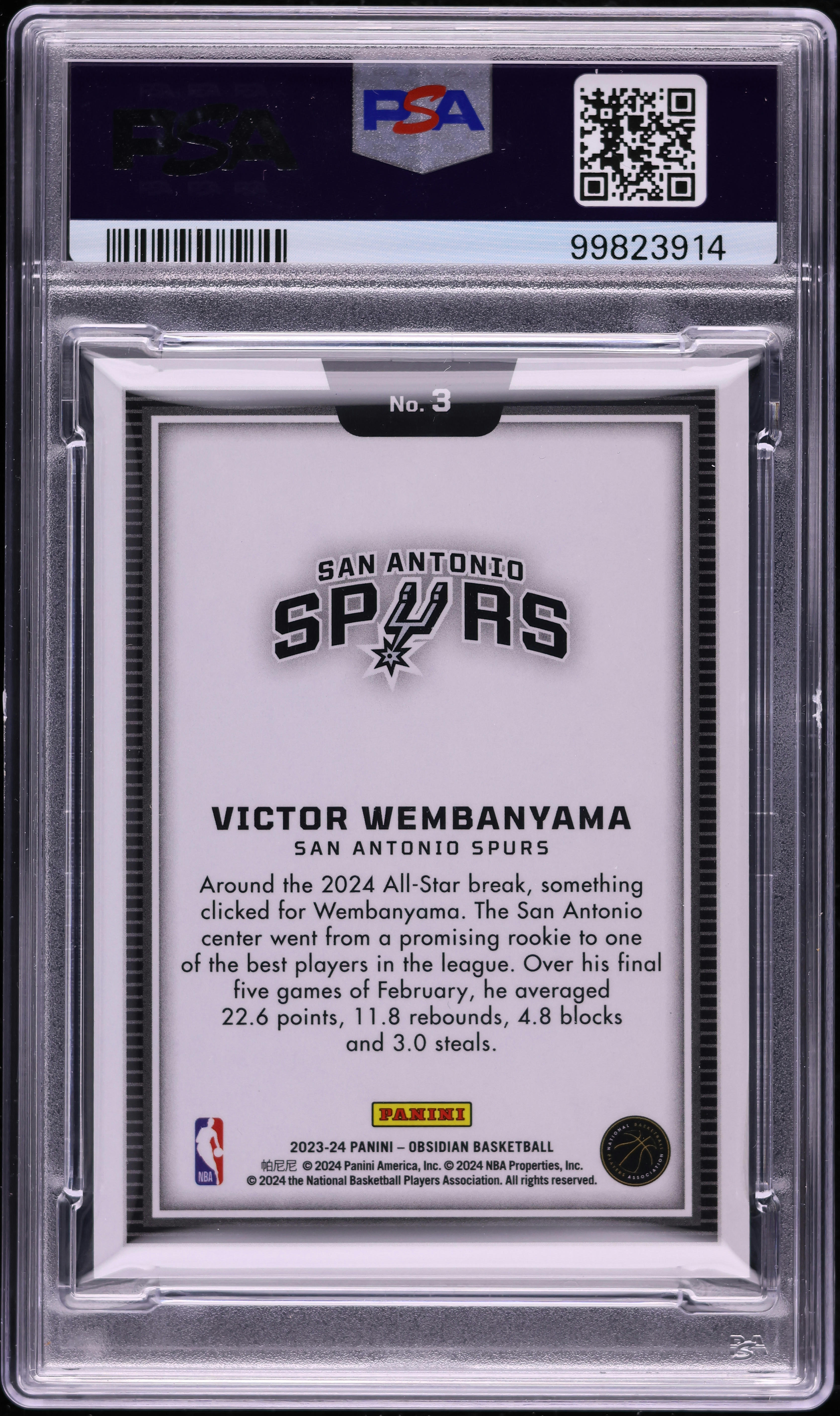 2023 Panini Obsidian Black Color Blast Victor Wembanyama ROOKIE #3