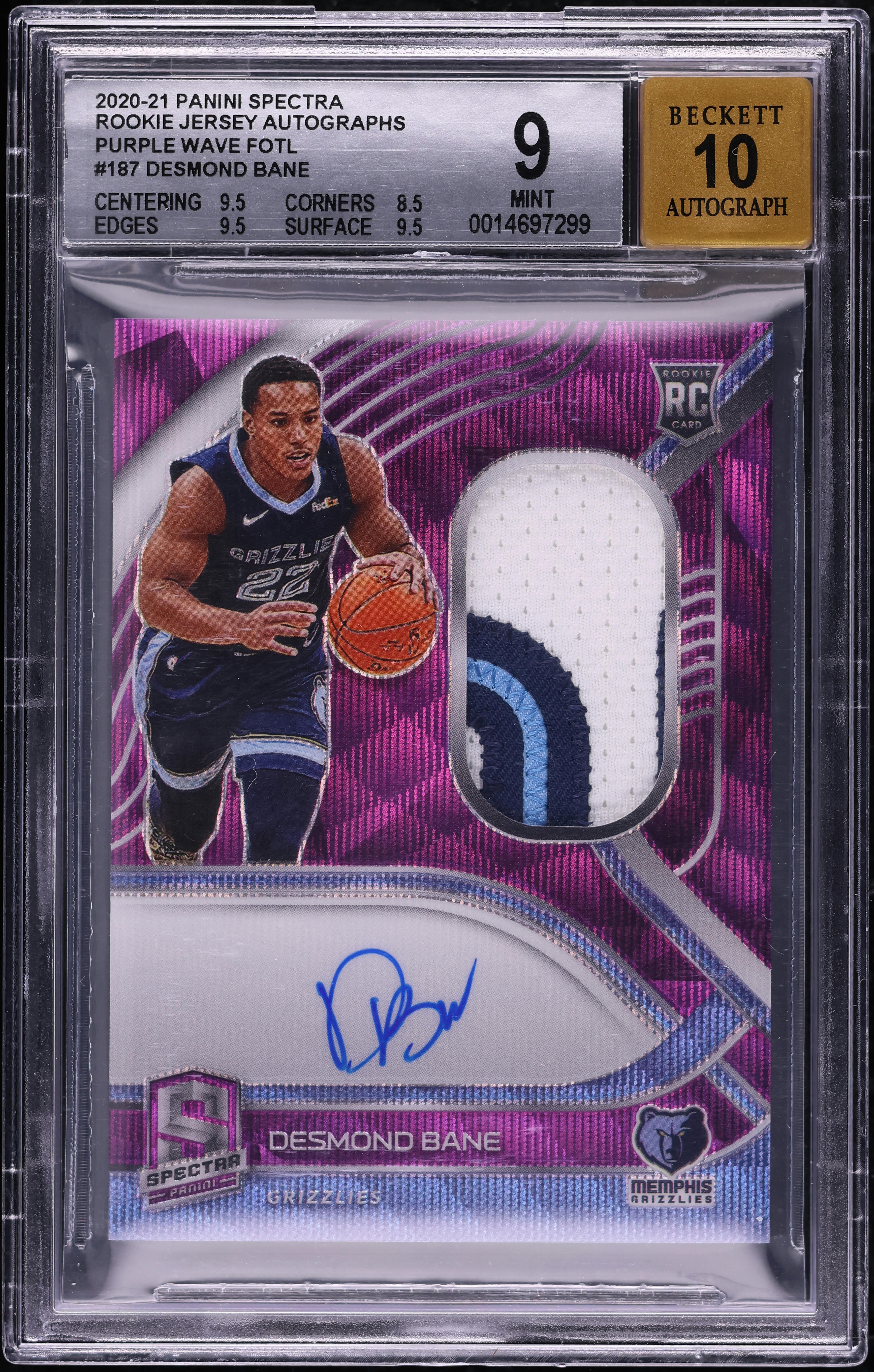 2020 Panini Spectra Purple Wave FOTL Desmond Bane ROOKIE PATCH