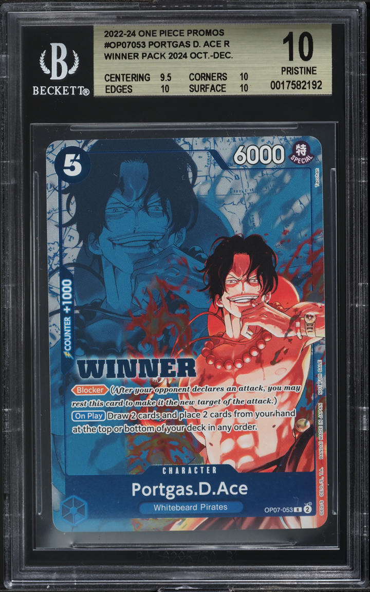 2022 One Piece Promos Winner Pack Portgas D. Ace #OP07-053 BGS 10 PRISTINE