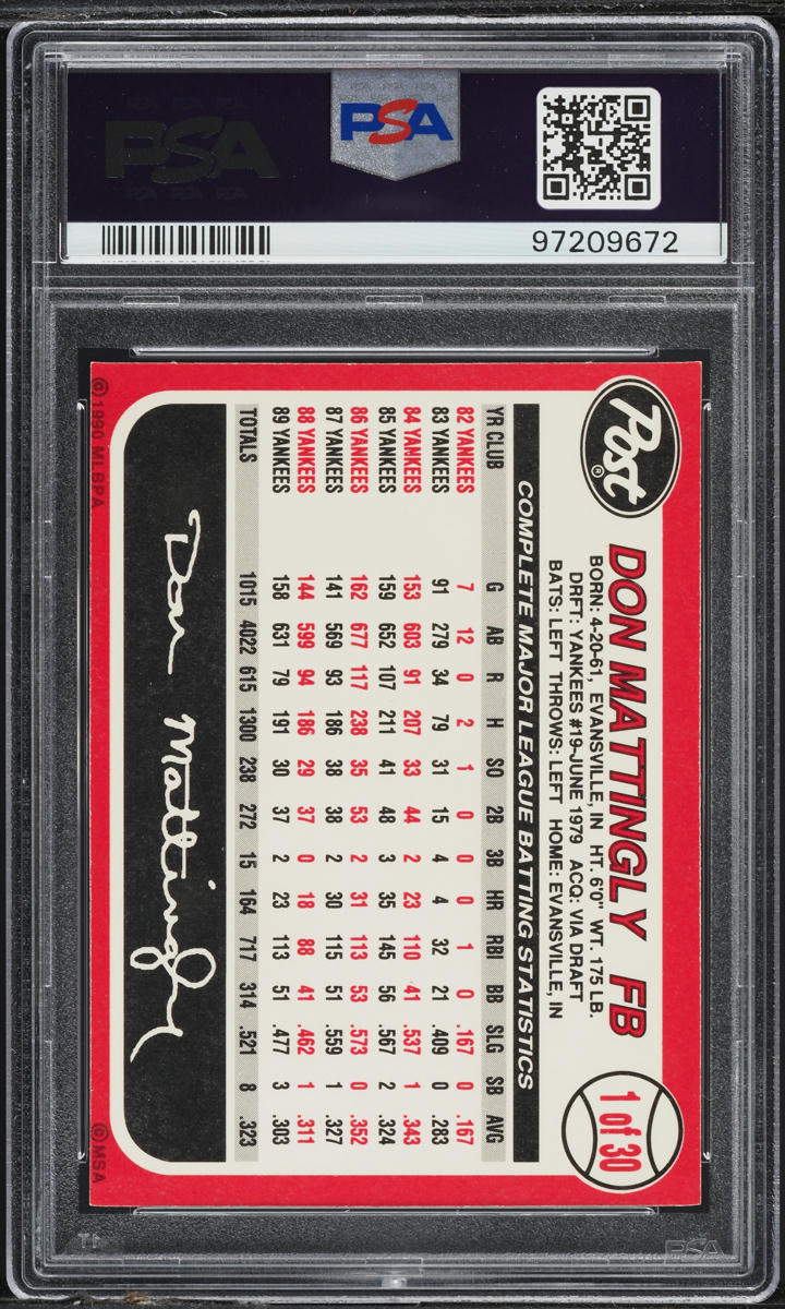 1990 Post Cereal Don Mattingly #1 PSA 5 EX