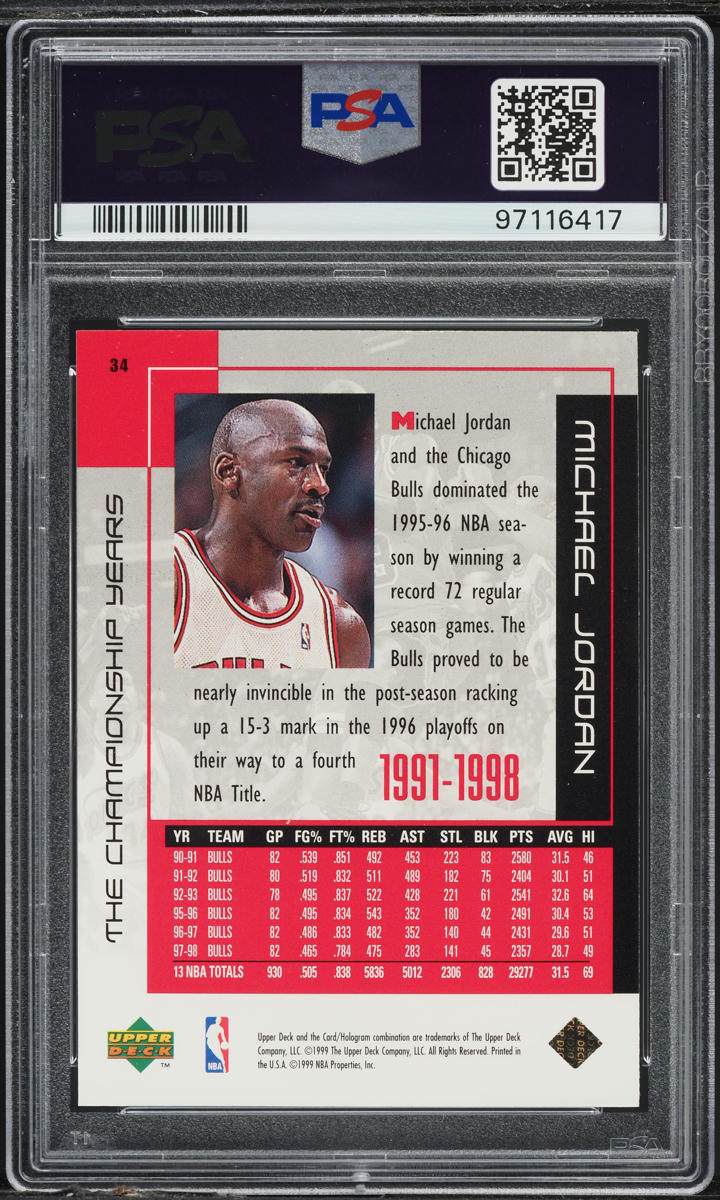 1999 Upper Deck MJ Career Collection Championship Years Michael Jordan #34 PSA 8