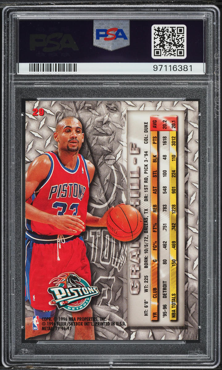 1996 Metal Basketball Grant Hill #29 PSA 8 NM-MT on Fanatics Collect