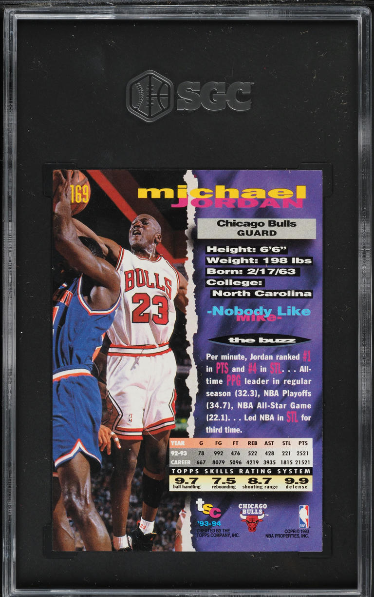 1993 Stadium Club Basketball Michael Jordan #169 SGC 9 MINT