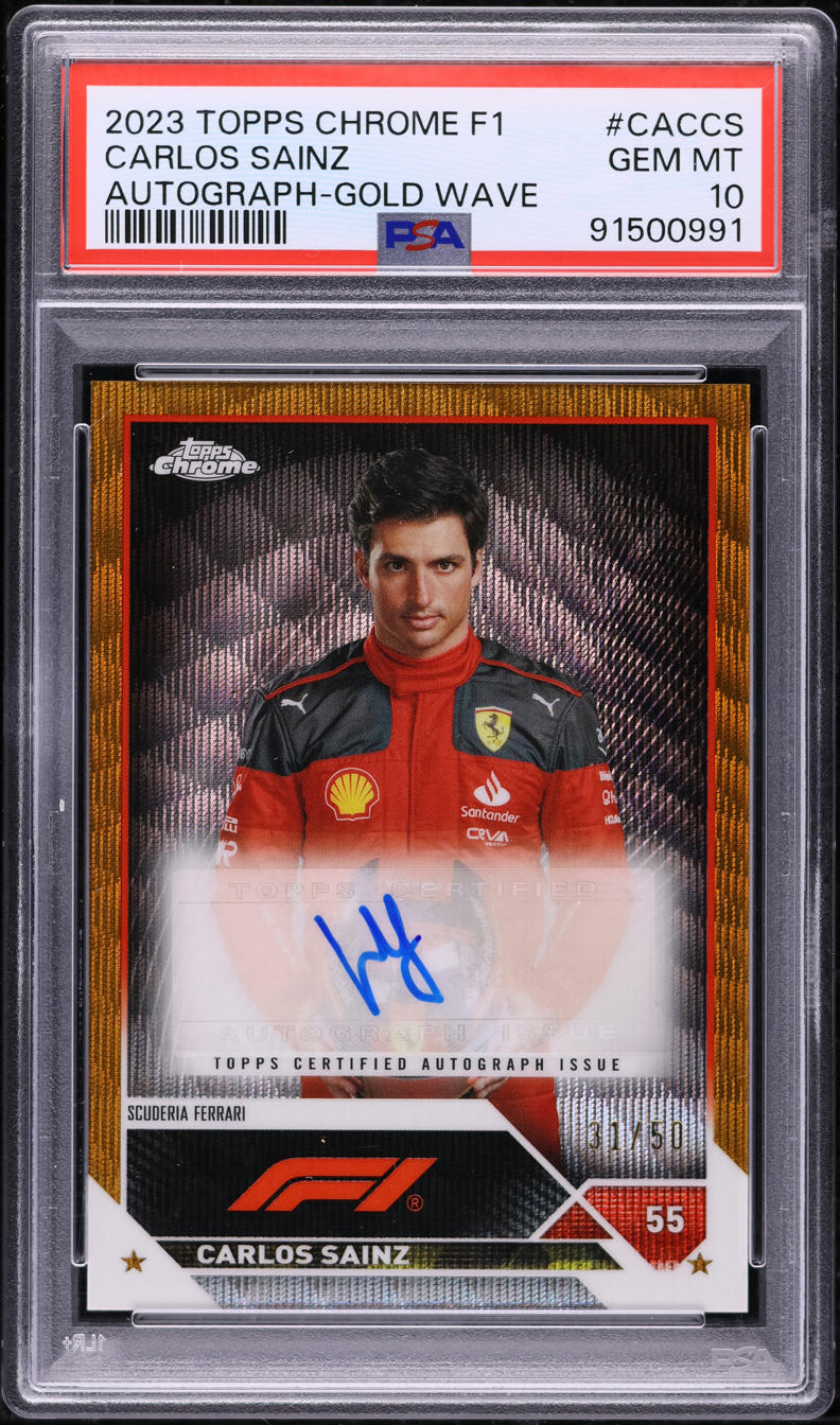 2023 Topps Chrome Formula 1 F1 Gold Wave Carlos Sainz AUTO /50 #CACCS PSA 10 GEM