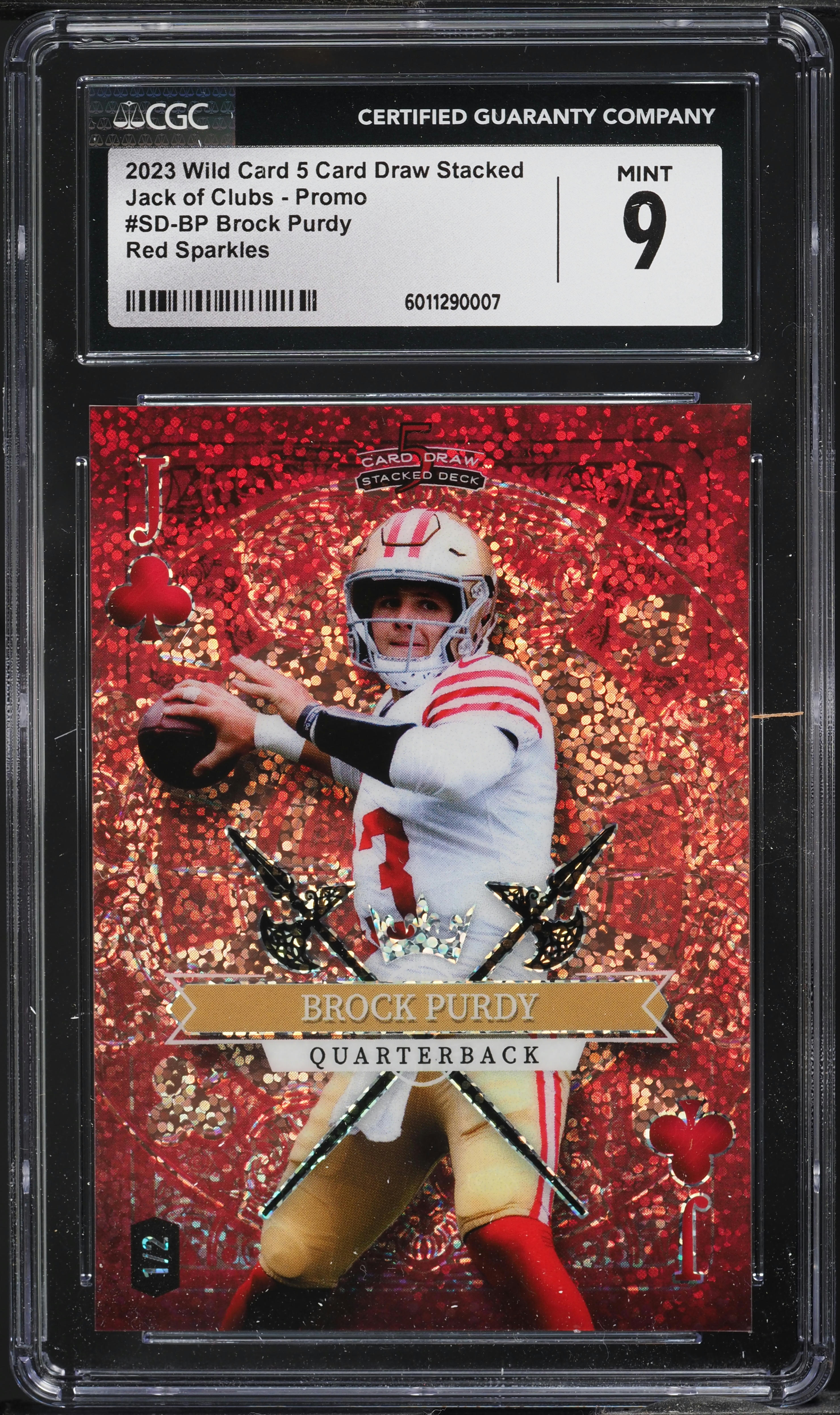 ドキドキプリティーリーグ＆サウスポーカード 2023 Wild Card 5 Card Draw Stacked Red Sparkles Brock Purdy 1/2