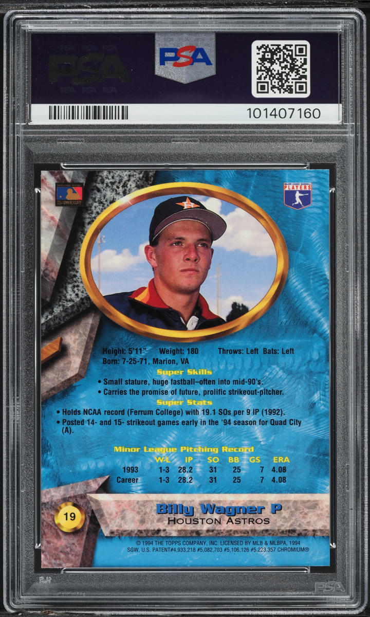 1994 Bowman's Best Blue Billy Wagner ROOKIE #19 PSA 8 NM-MT