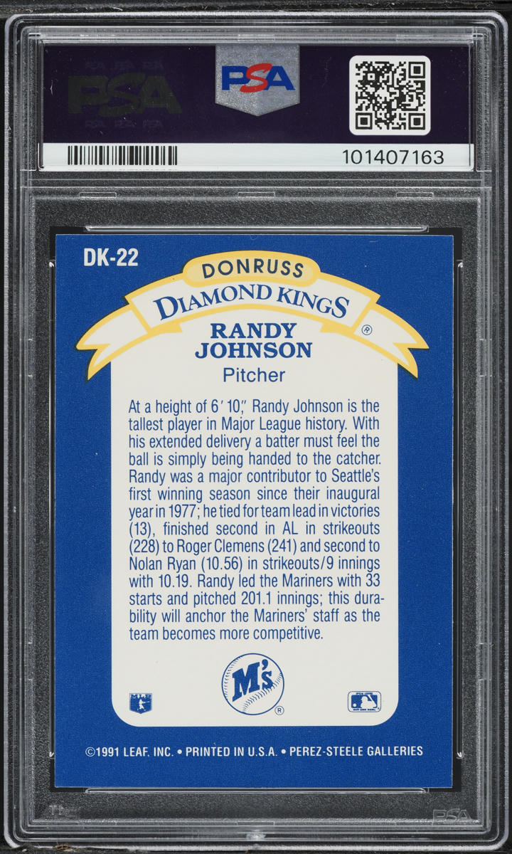 1992 Donruss Diamond Kings Randy Johnson #DK-22 PSA 10 GEM MINT on ...