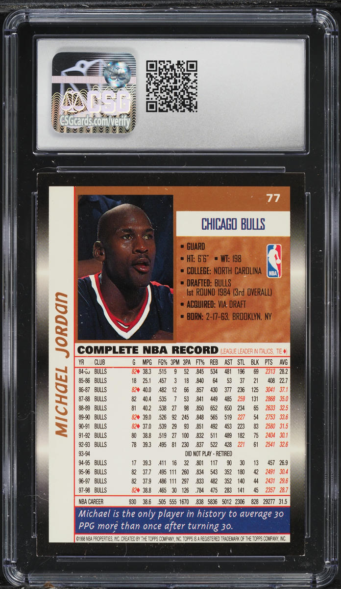 1998 Topps Basketball Michael Jordan #77 CSG 8 NM-MT