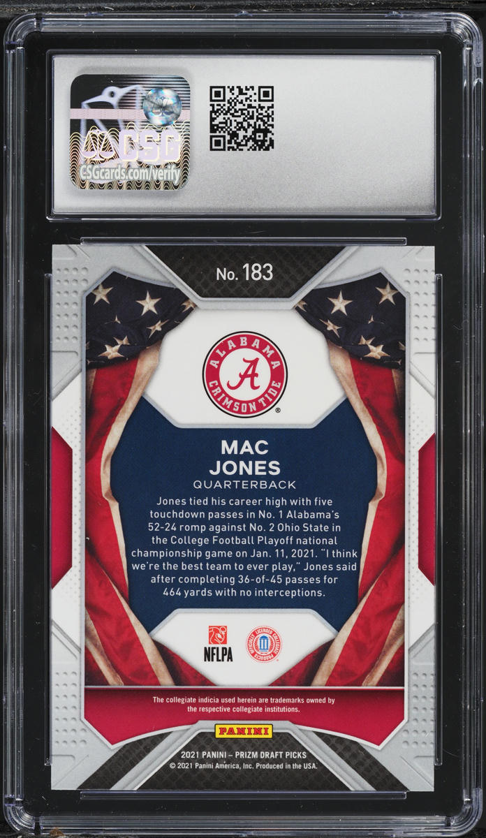 2021 Panini Prizm Draft Picks Mac Jones ROOKIE #183 CSG 9.5 MINT+