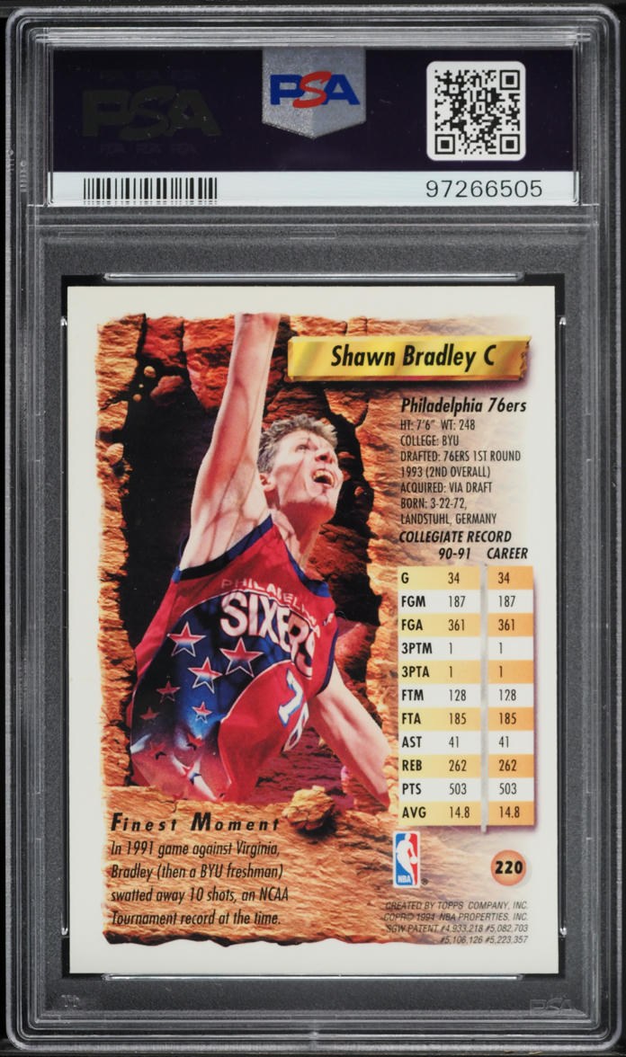 1993 Finest Shawn Bradley ROOKIE #220 PSA 8 NM-MT
