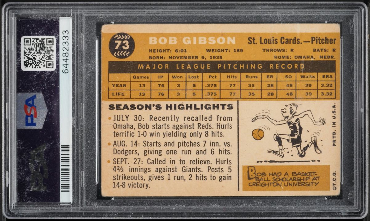 1960 Topps Bob Gibson #73 PSA 1 PR