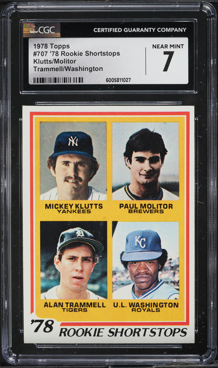 1978 Topps Rookie Shortstops Paul Molitor & Alan Trammell ROOKIE #707 CGC 7 NRMT