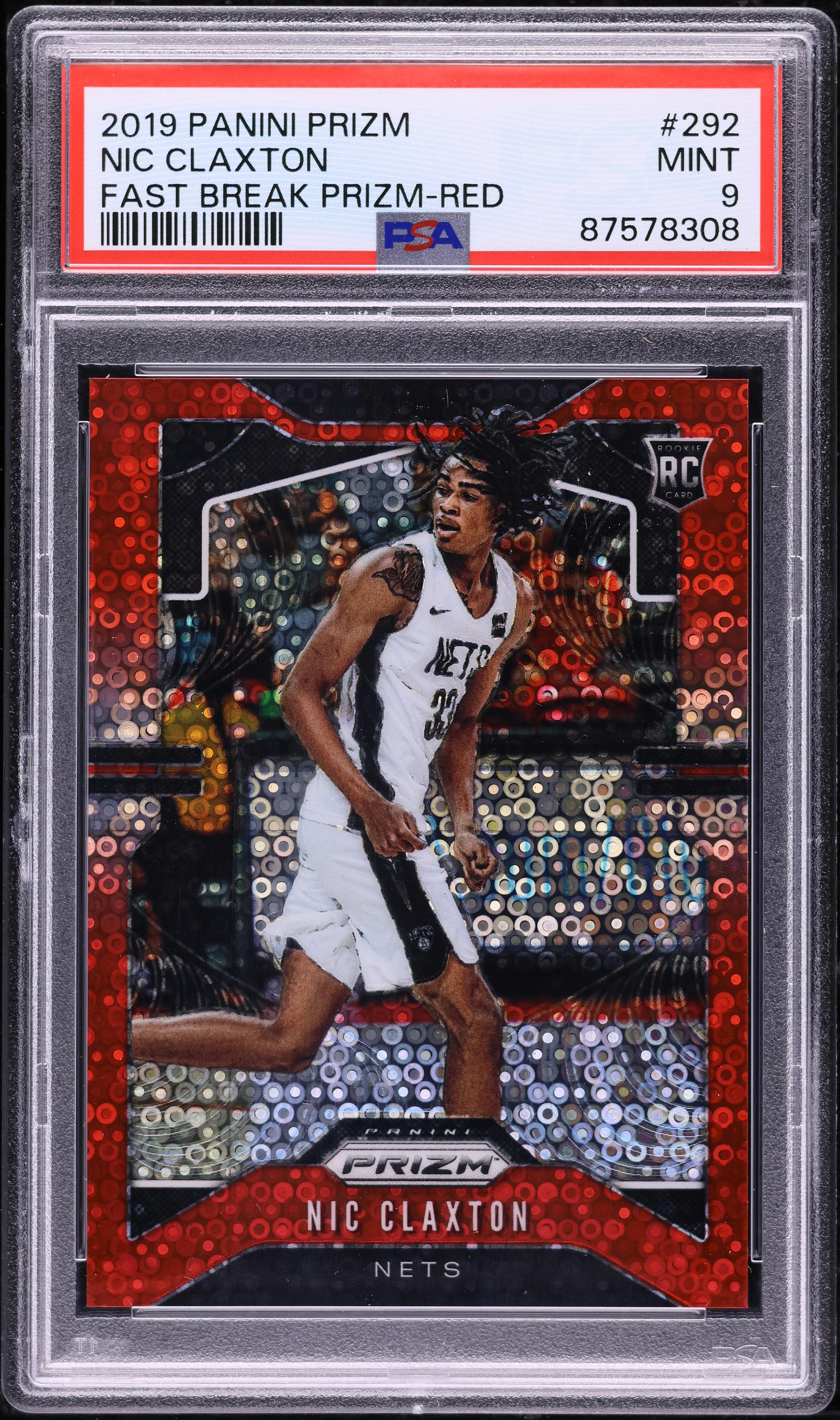2019 Panini Prizm Fast Break Red Nic Claxton ROOKIE /125 #292 PSA