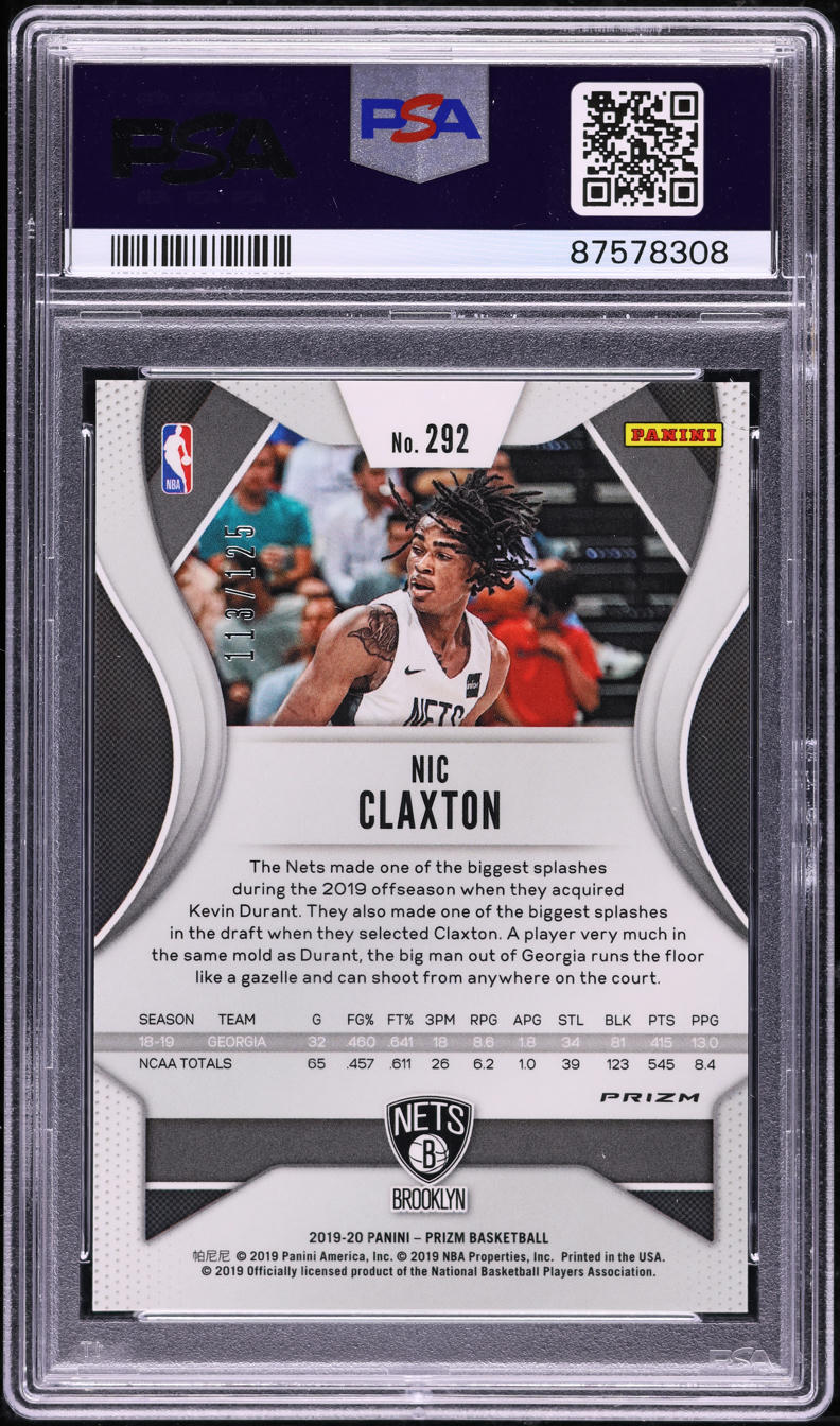 2019 Panini Prizm Fast Break Red Nic Claxton ROOKIE /125 #292 PSA 9 MINT