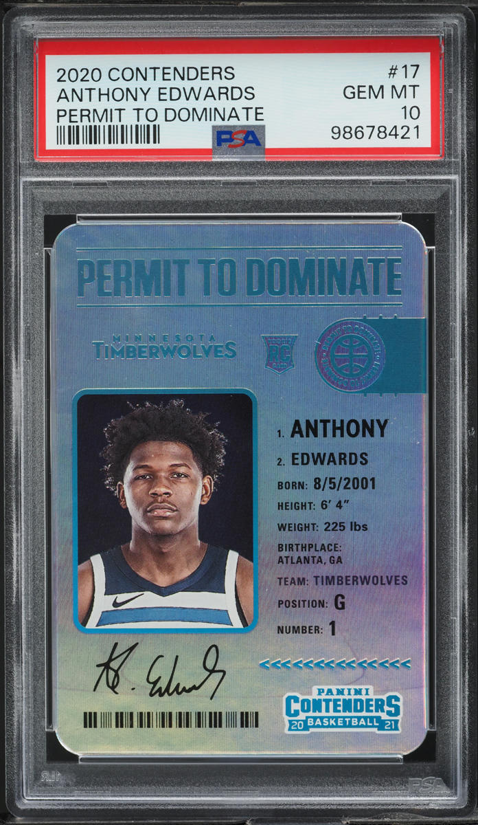 2020 Panini Contenders Permit To Dominate Anthony Edwards ROOKIE #17 PSA 10 GEM