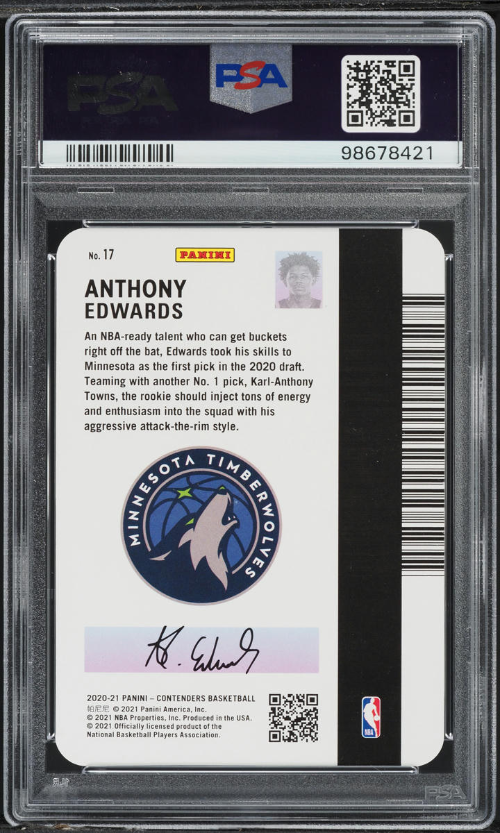 2020 Panini Contenders Permit To Dominate Anthony Edwards ROOKIE #17 PSA 10 GEM