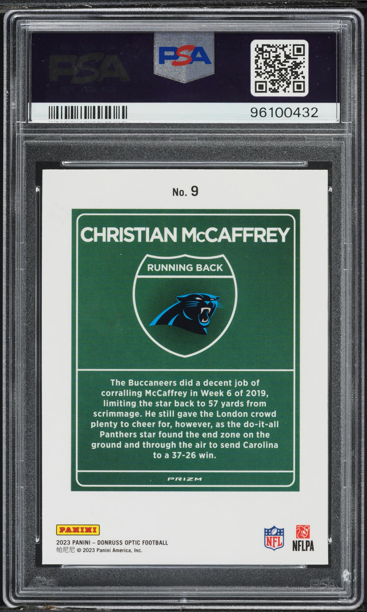 2023 Donruss Optic International Downtown Christian McCaffrey #9 PSA 10 GEM MINT