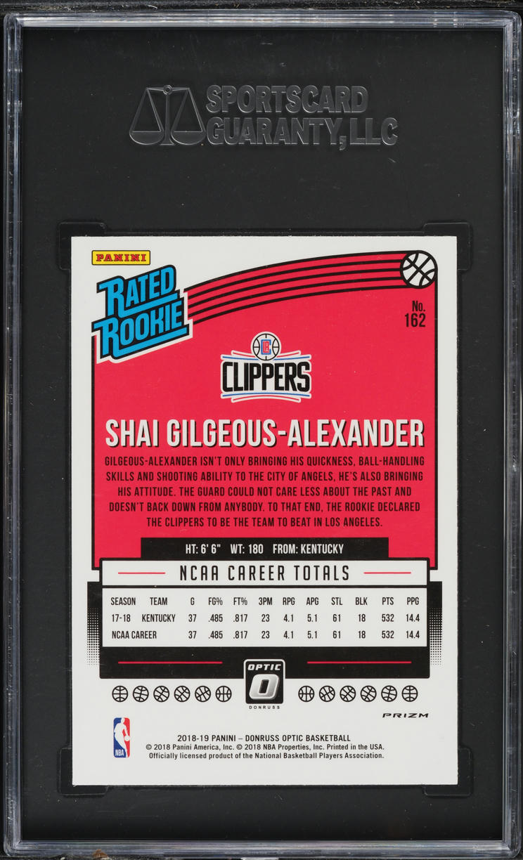 2018 Donruss Optic Shock Shai Gilgeous-Alexander ROOKIE #162 SGC 9.5 MINT+