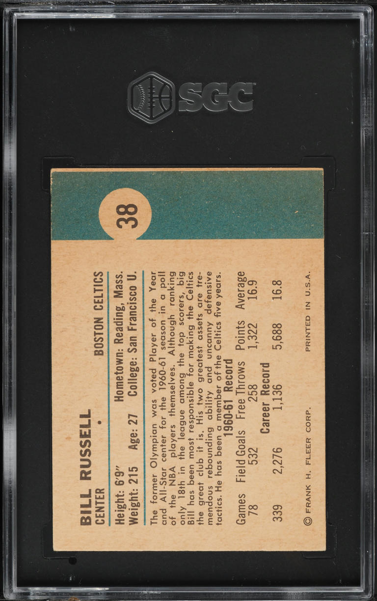 1961 Fleer Basketball Bill Russell #38 SGC 4 VGEX