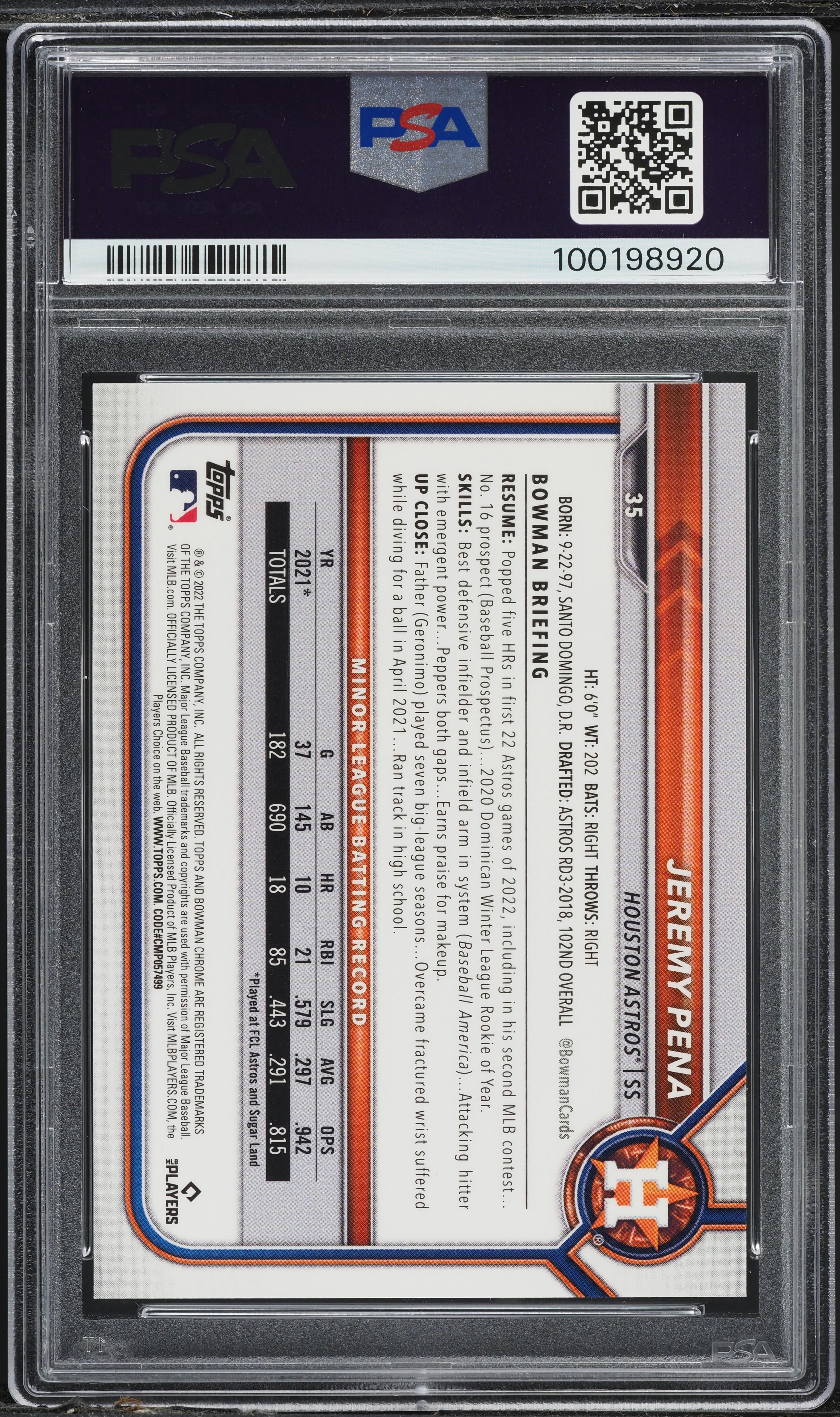 2022 Bowman Chrome Sapphire Edition SP Yellow Jeremy Pena RC /50