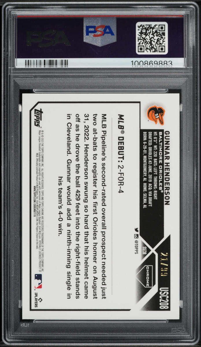 2023 Topps Chrome Update Green Refractor Gunnar Henderson ROOKIE /99 PSA 9 MINT