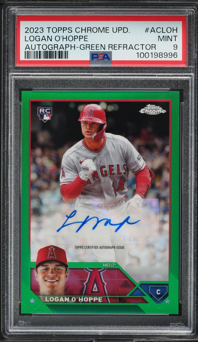 2023 Topps Chrome Update Green Refractor Logan O'Hoppe ROOKIE AUTO /99 PSA 9