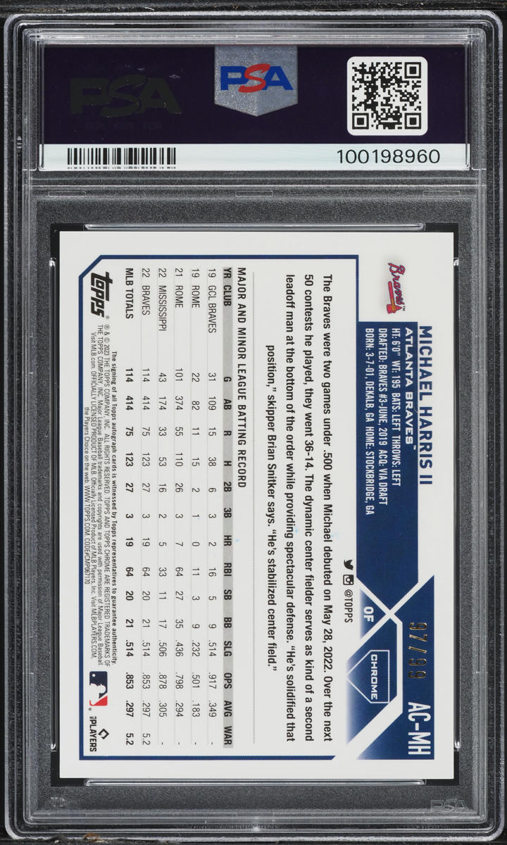2023 Topps Chrome Update Green Refractor Michael Harris II RC AUTO /99 PSA 9