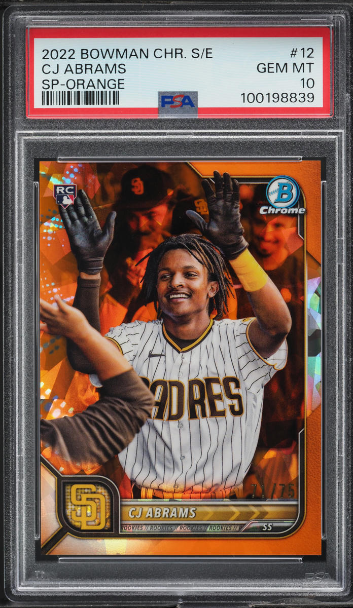 2022 Bowman Chrome Sapphire Orange CJ Abrams SP ROOKIE /75 #12 PSA 10 GEM MINT