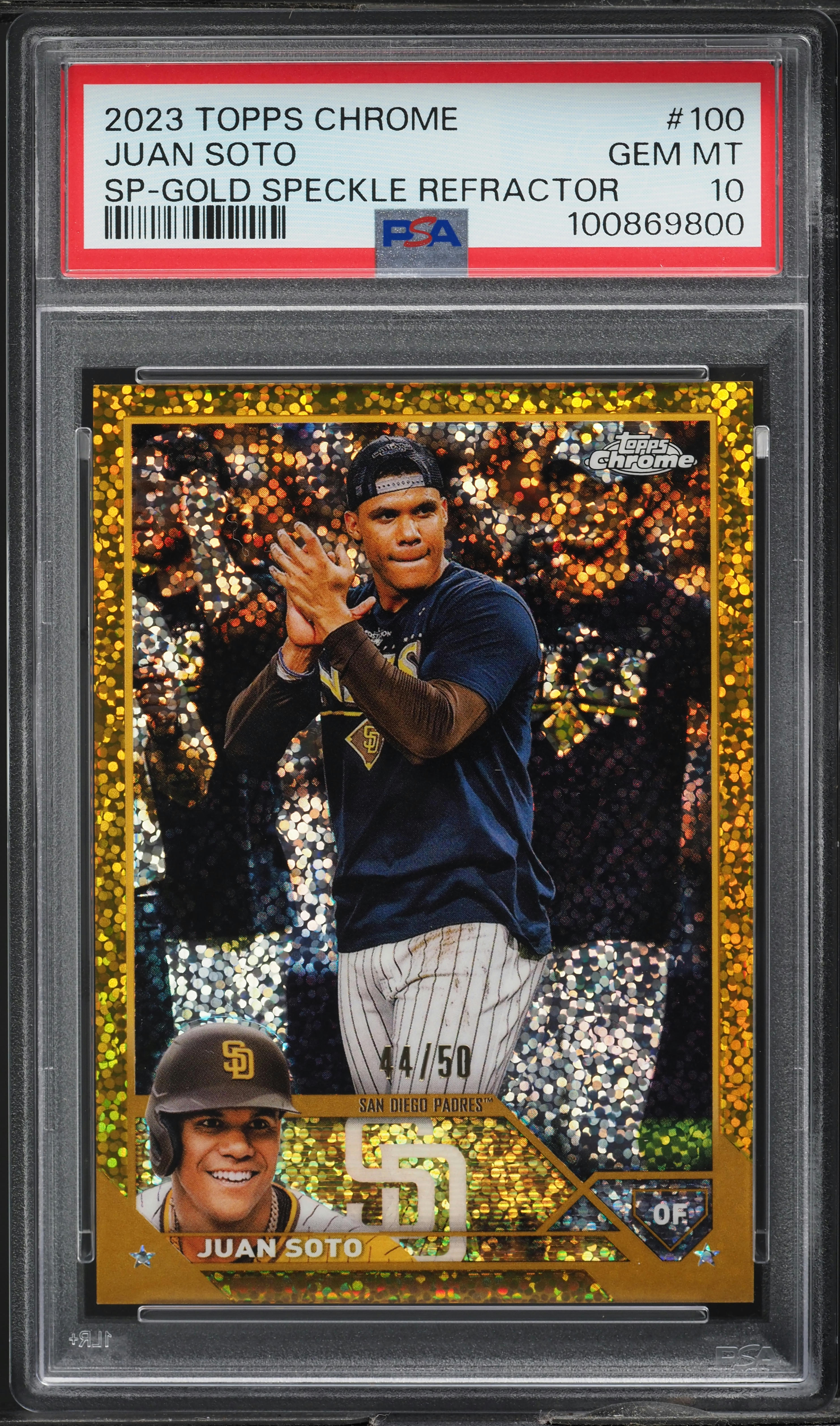 2023 Topps Chrome SP Gold Speckle Refractor Juan Soto /50 #100 PSA