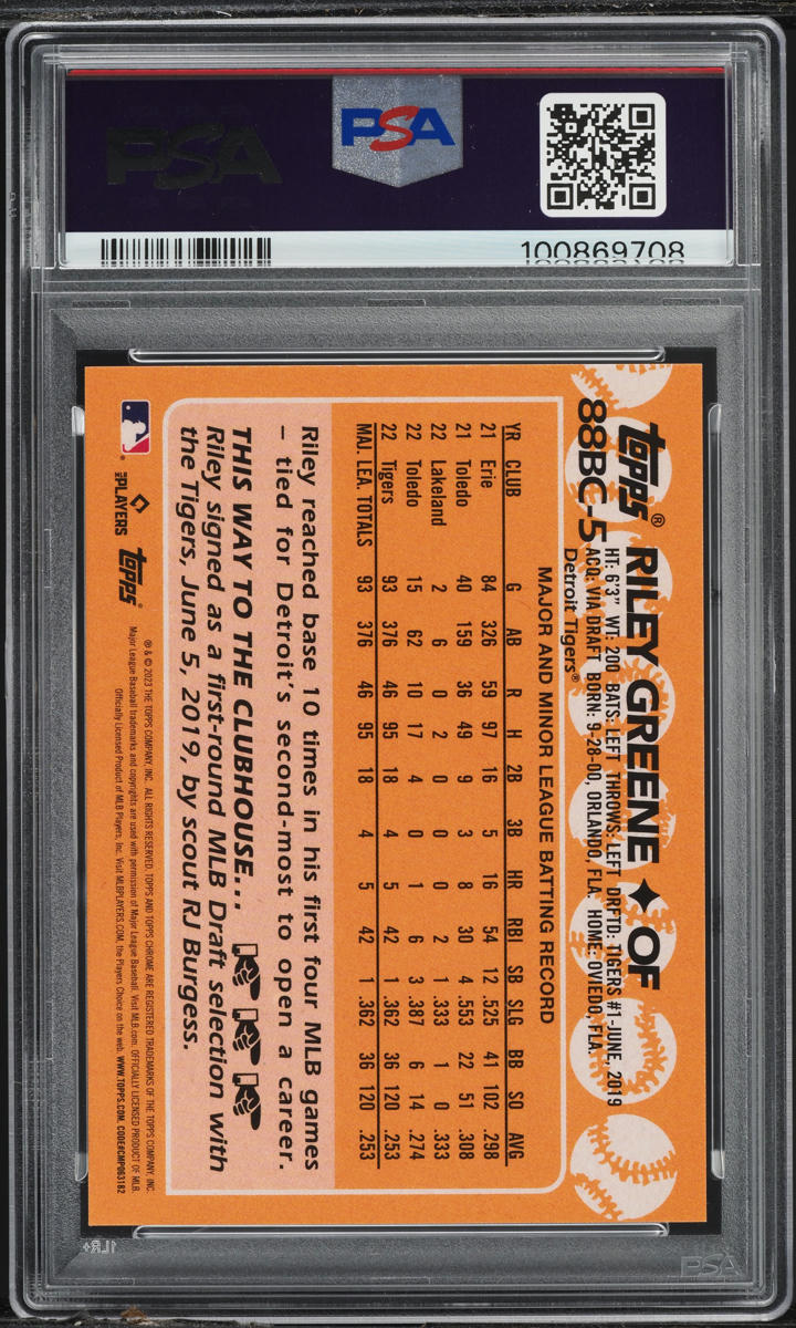 2023 Topps Chrome '88 Gold Refractor Riley Greene ROOKIE /50 #88BC-5 PSA 9 MINT