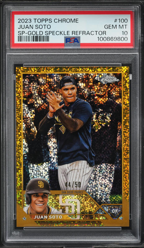 2023 Topps Chrome SP Gold Speckle Refractor Juan Soto /50 #100 PSA
