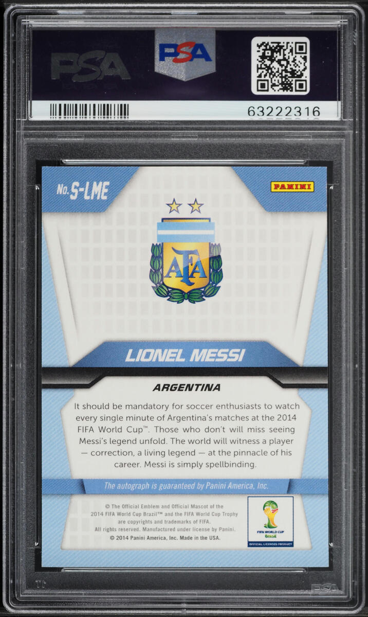 2014 Panini Prizm World Cup Signatures Lionel Messi AUTO #S-LME PSA 10 GEM MINT