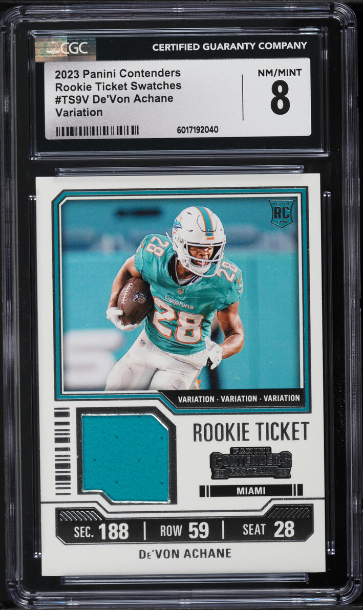2023 Panini Contenders Ticket Variation De'Von Achane ROOKIE PATCH #TS9V CGC 8