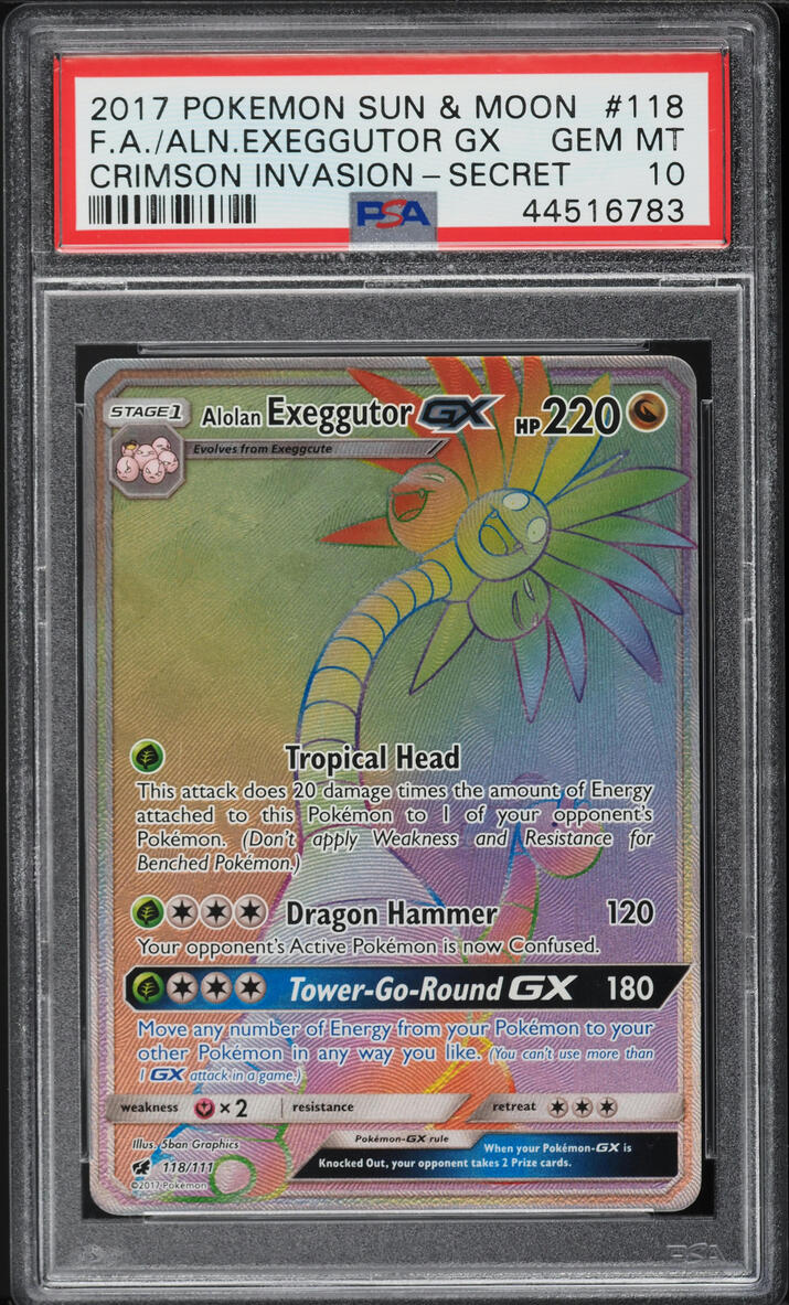 2017 Pokemon SM Crimson Invasion Hyper Rare Alolan Exeggutor GX PSA 10 GEM MINT