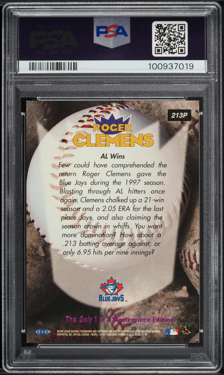 1998 Ultra Masterpiece Roger Clemens 1/1 #213P PSA 9 MINT