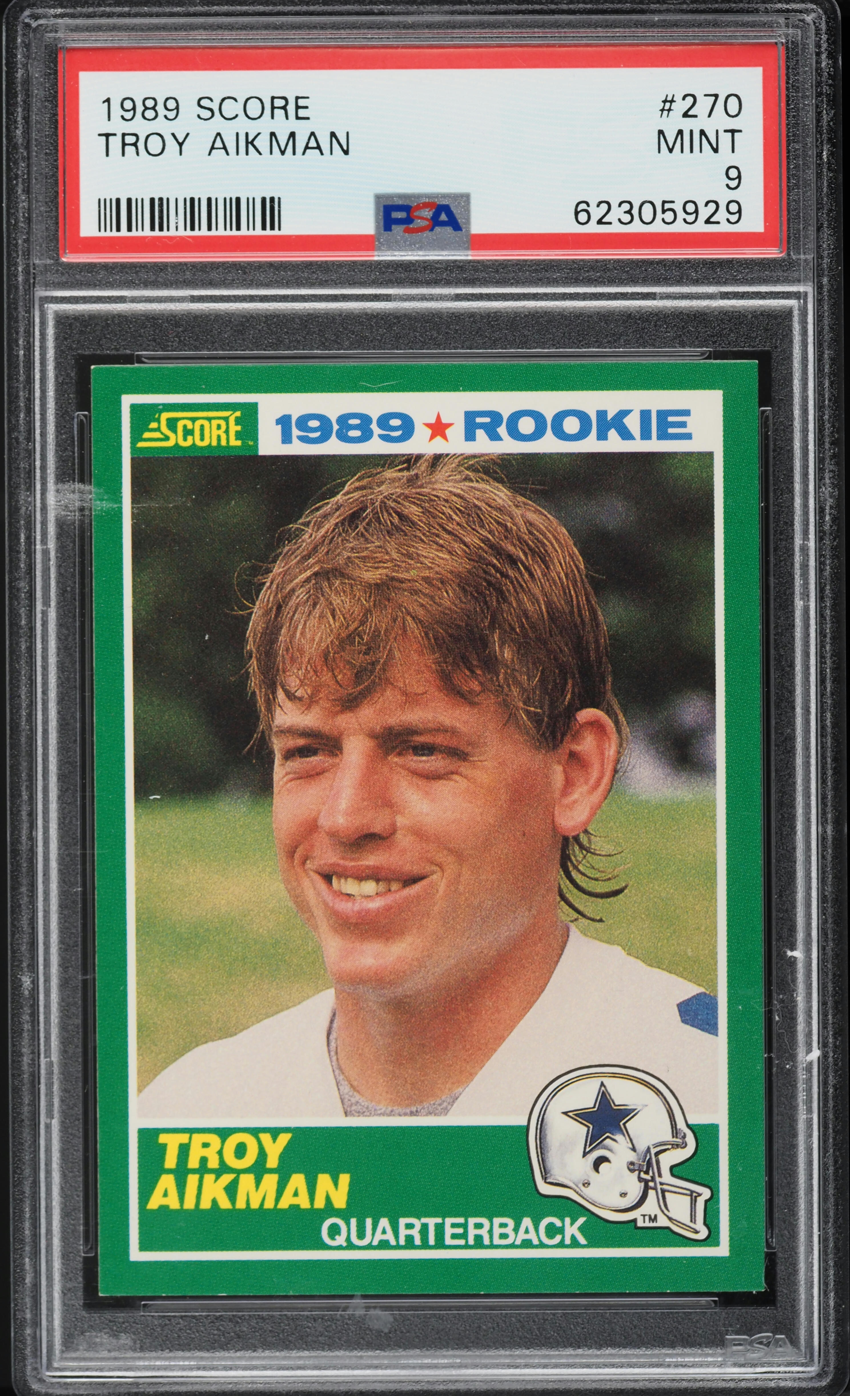 1989 Score Football Troy Aikman ROOKIE #270 PSA 9 MINT on Fanatics