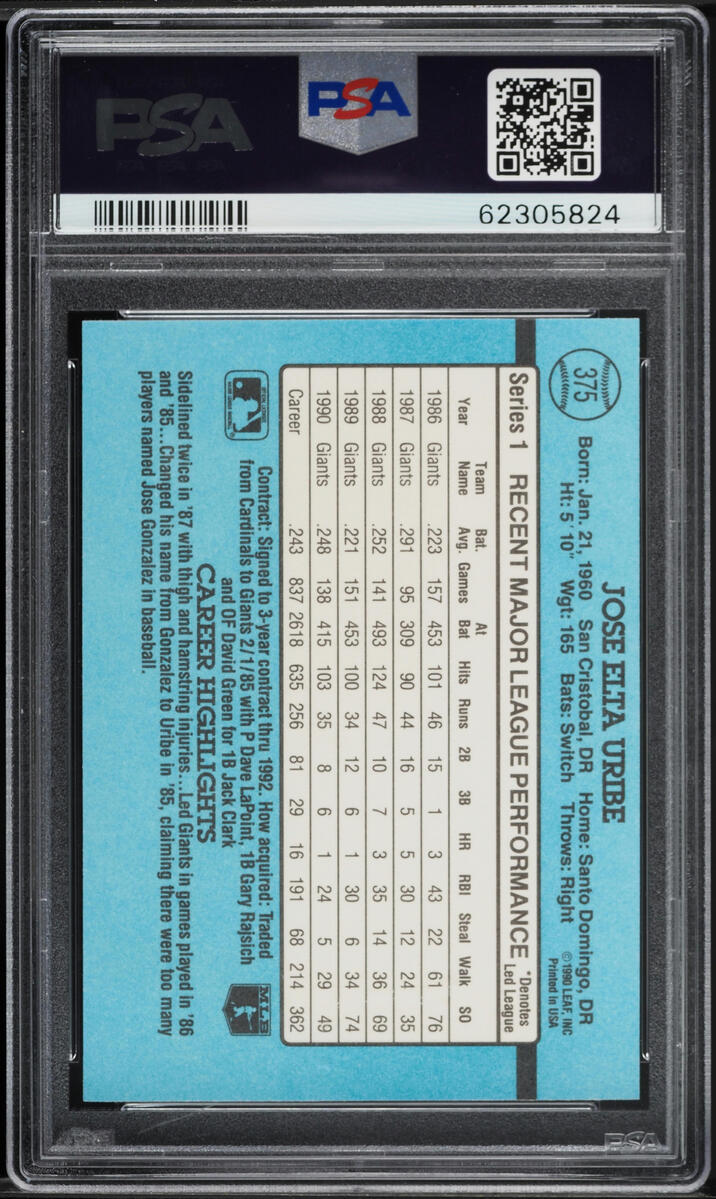 1991 Donruss Jose Uribe #375 PSA 9 MINT