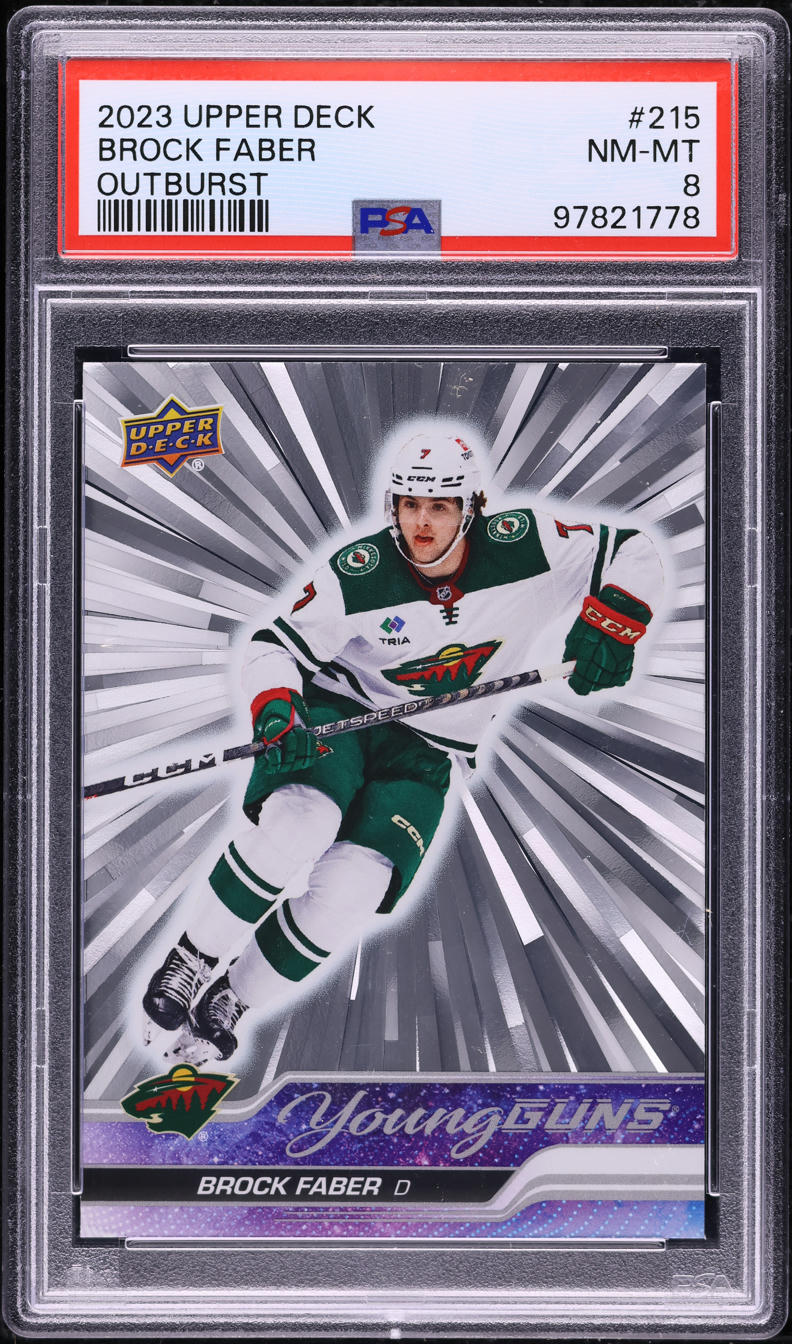 2023 Upper Deck Young Guns Outburst Brock Faber ROOKIE #215 PSA 8 NM-MT