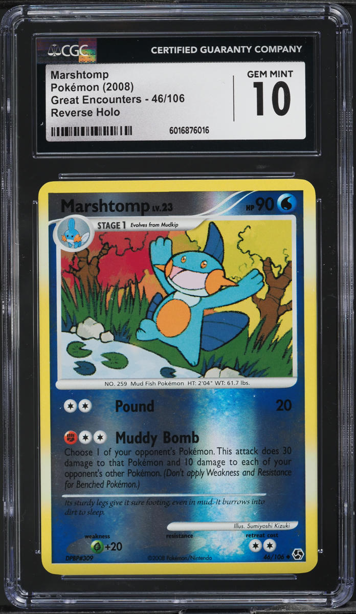 2008 Pokemon Diamond & Pearl Great Encounters Reverse Holo Marshtomp #46 CGC 10