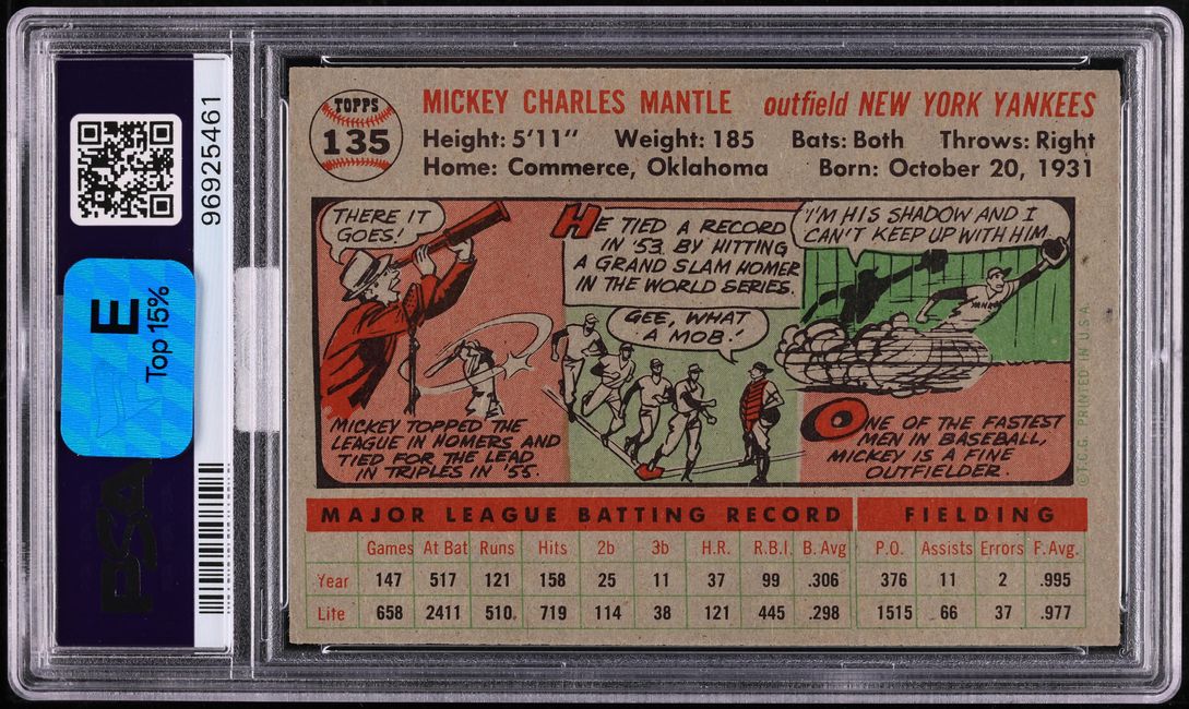 1956 Topps Mickey Mantle #135 MBA PSA 8 NM-MT